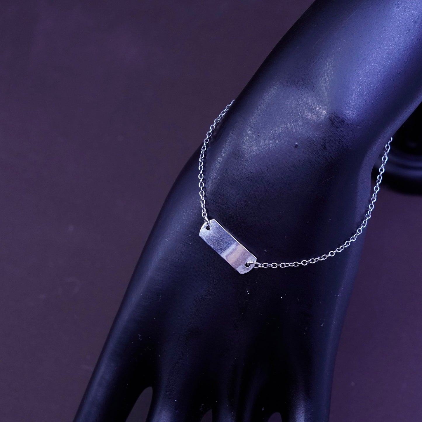 8.5”, Vintage sterling silver anklet, 925 circle bracelet chain with blank tag