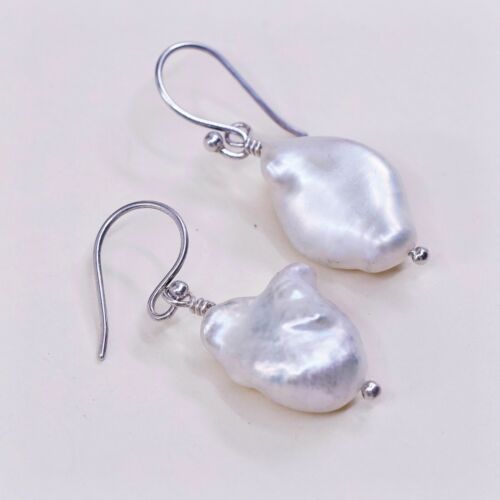 Vtg STERLING 925 SILVER Handmade earrings with pearl dangles, Silver Tested