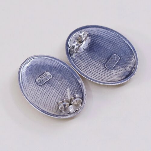 Vtg C Co Handmade STERLING SILVER earrings, 925 Studs W/ Pearl N Stamped Texture