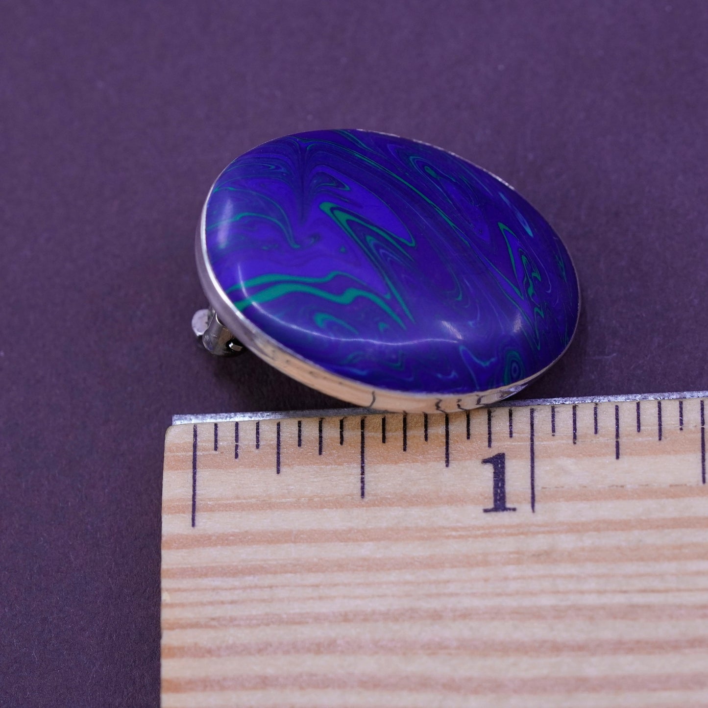 Mexico Sterling silver handmade clip on, 925 modern oval earrings blue resin