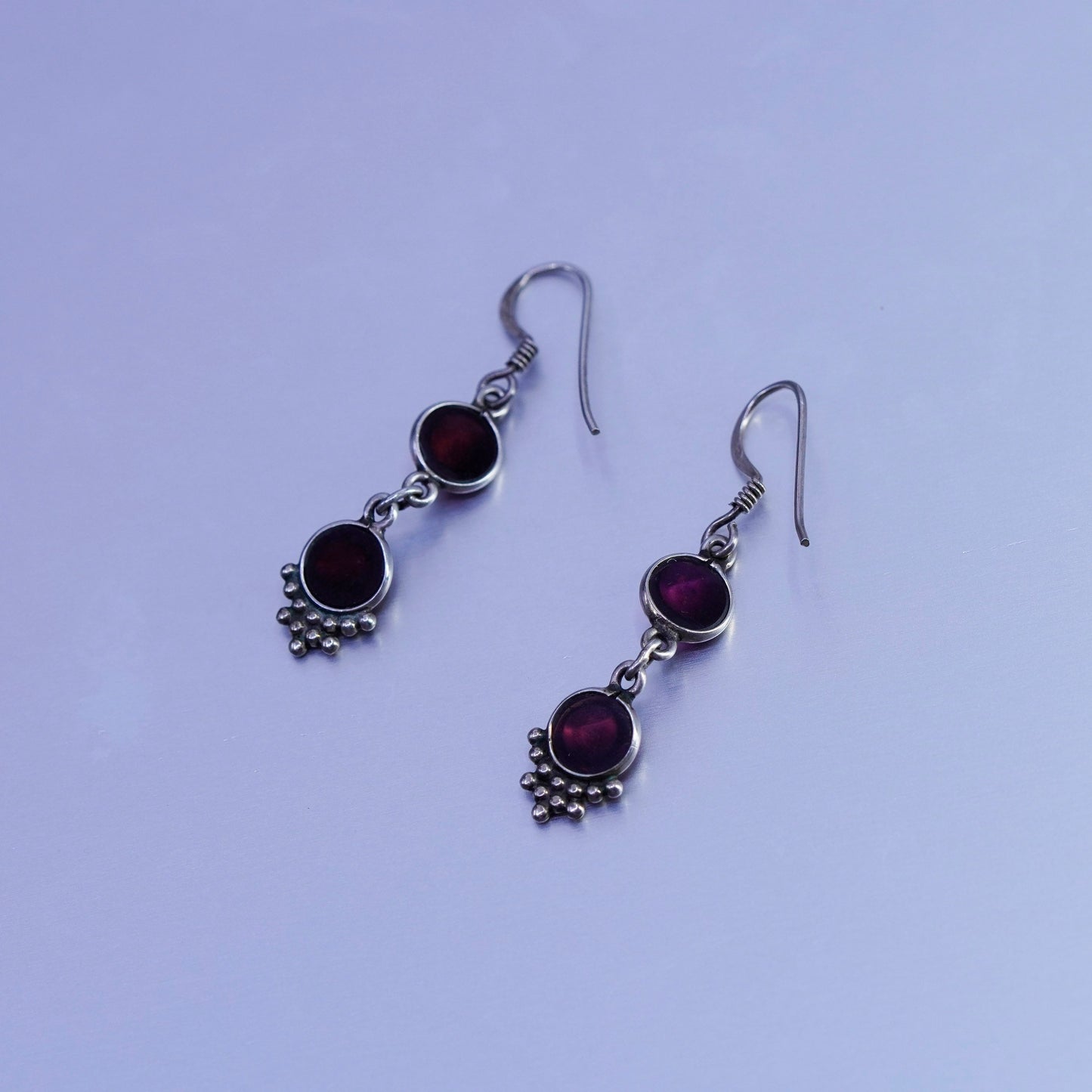 Vintage Sterling 925 silver handmade earrings with garnet and beads