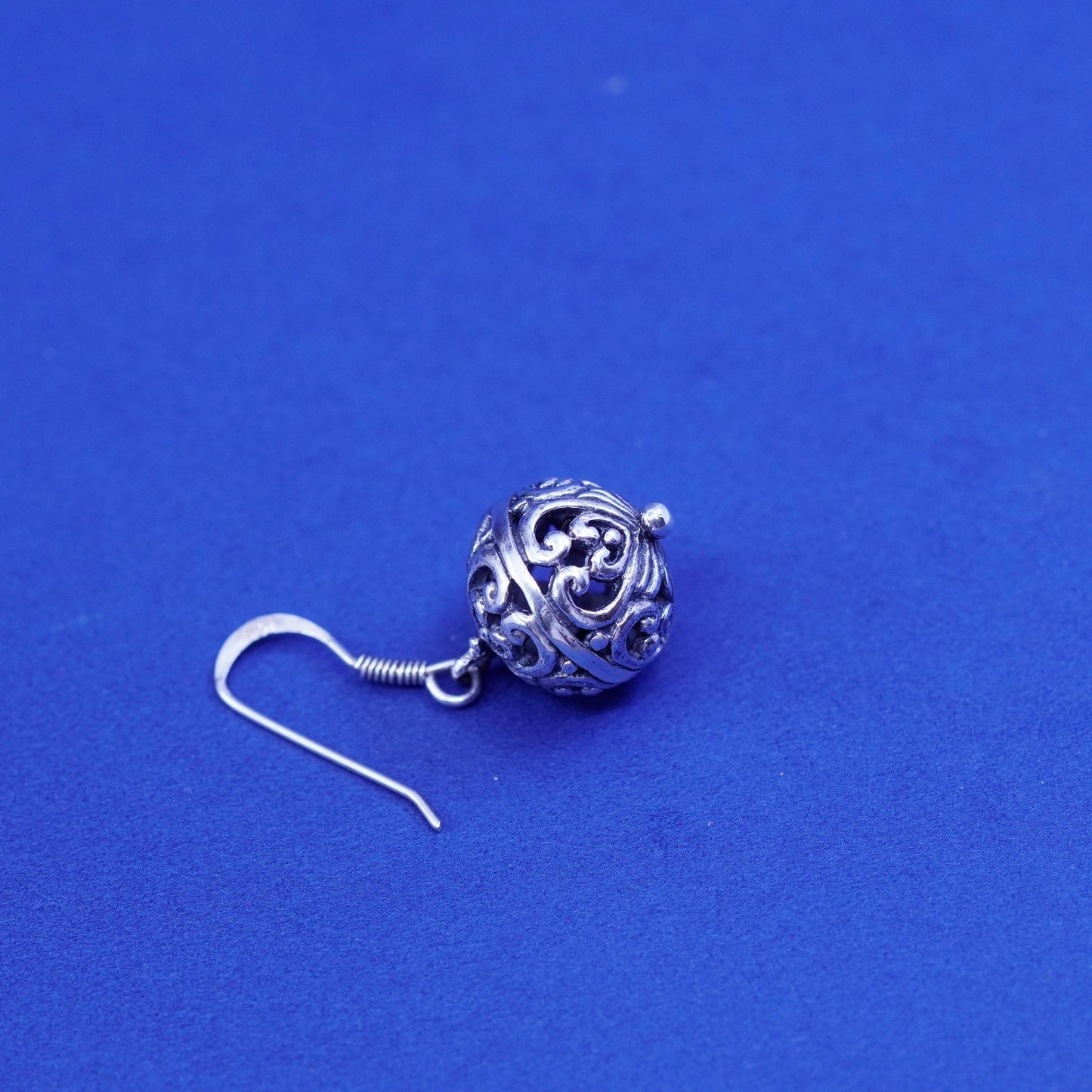 Vintage sterling silver handmade earrings, 925 filigree Bali drops
