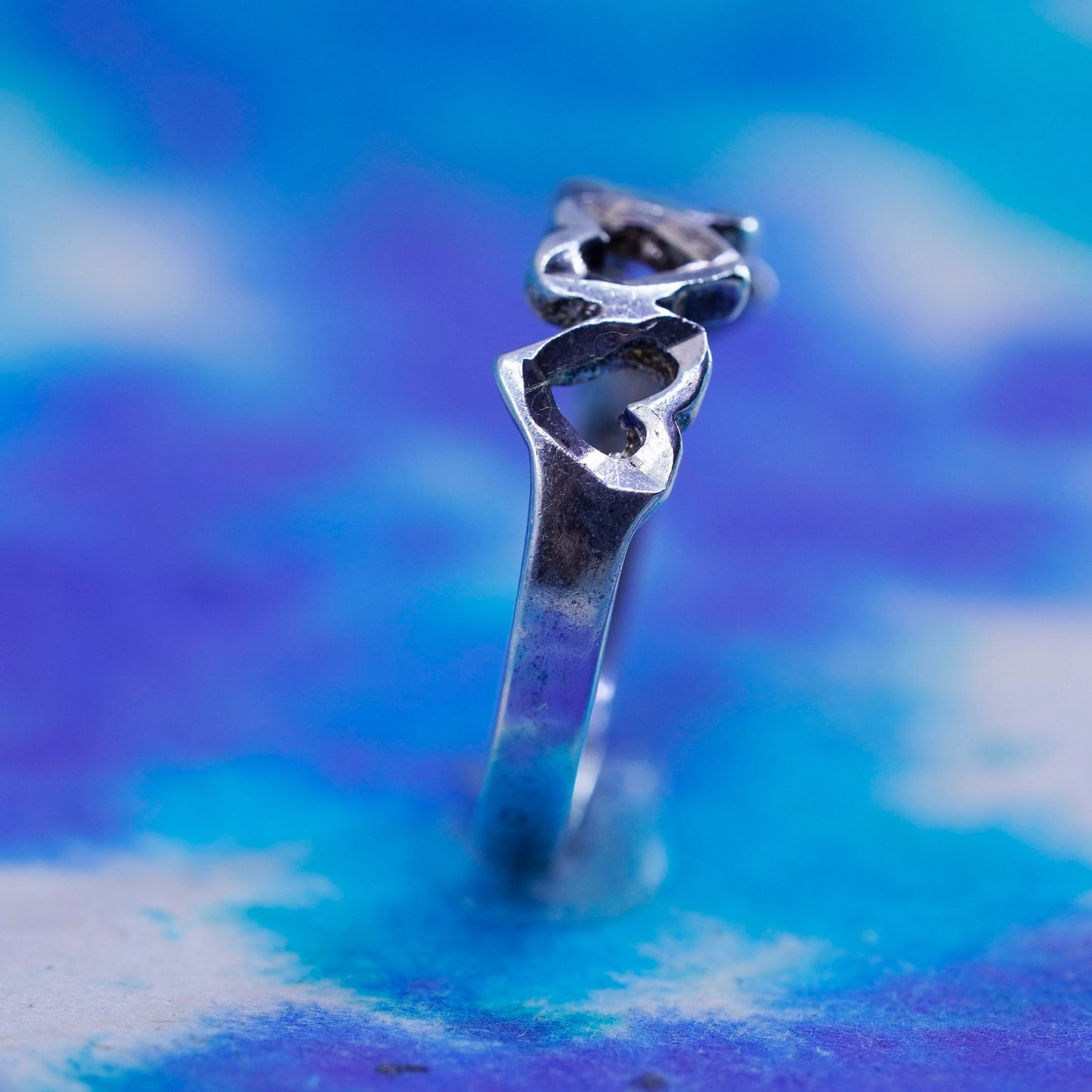 Size 6, vintage sterling silver handmade ring, 925 stackable heart band