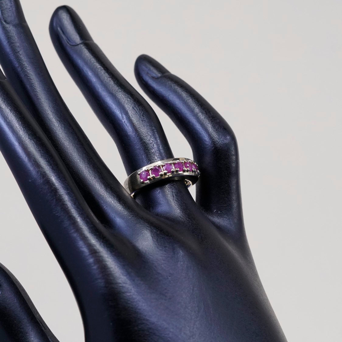 sz 6.25, vermeil sterling silver ring yellow gold over 925 Band w/ cluster ruby