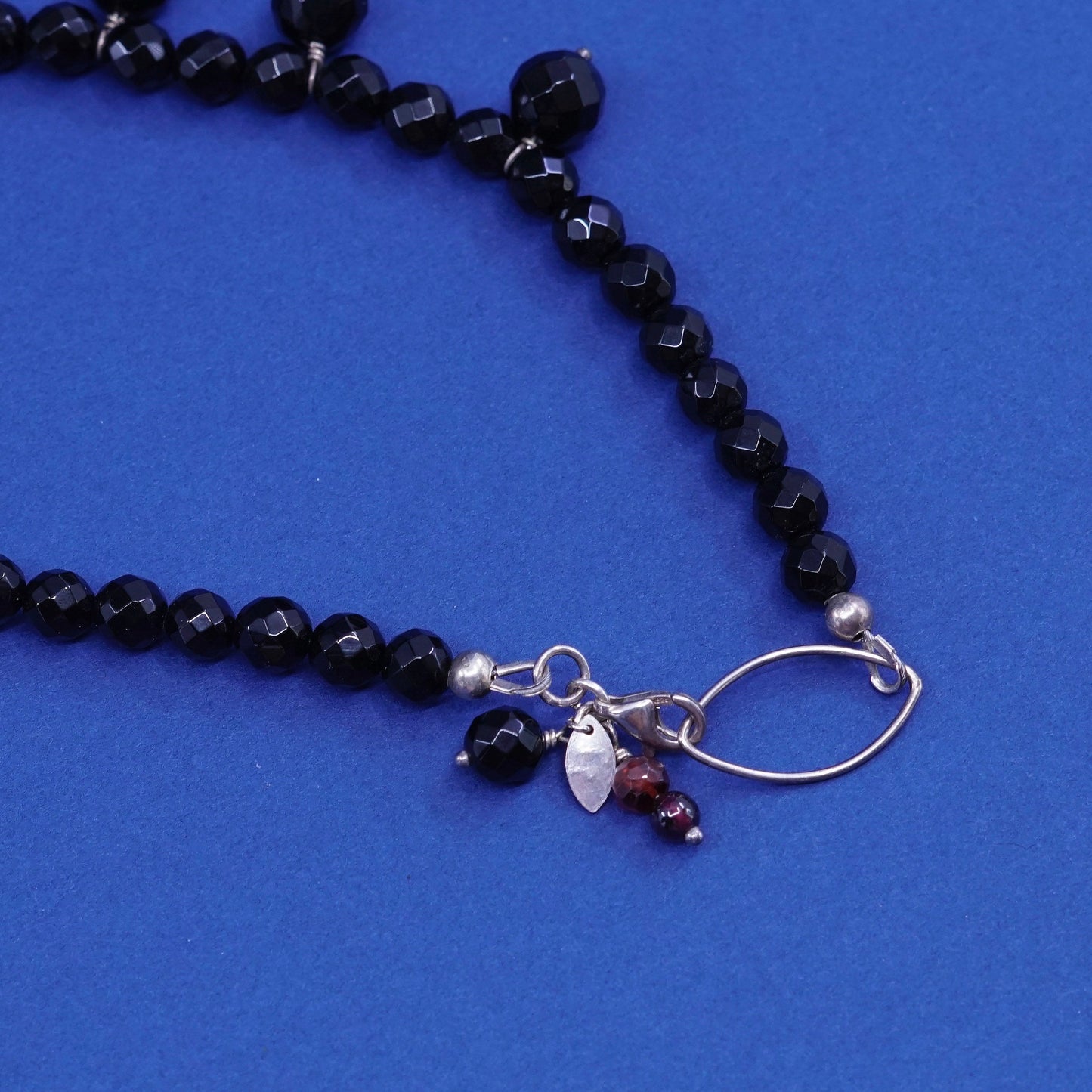 16”, vintage Sterling 925 silver handmade necklace with obsidian bead