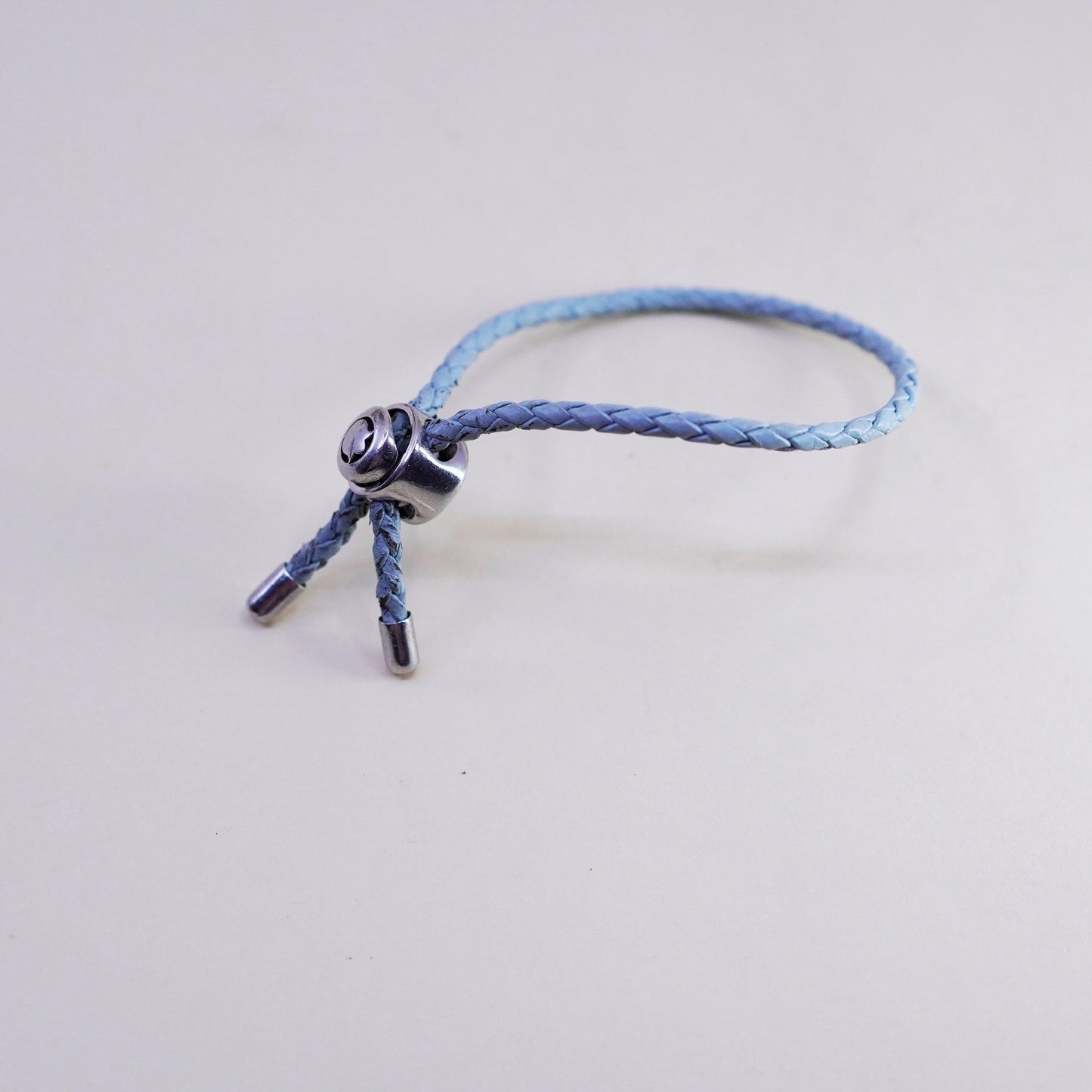 7.5”, Persona Sterling 925 silver bracelet, woven braided leather chain charm