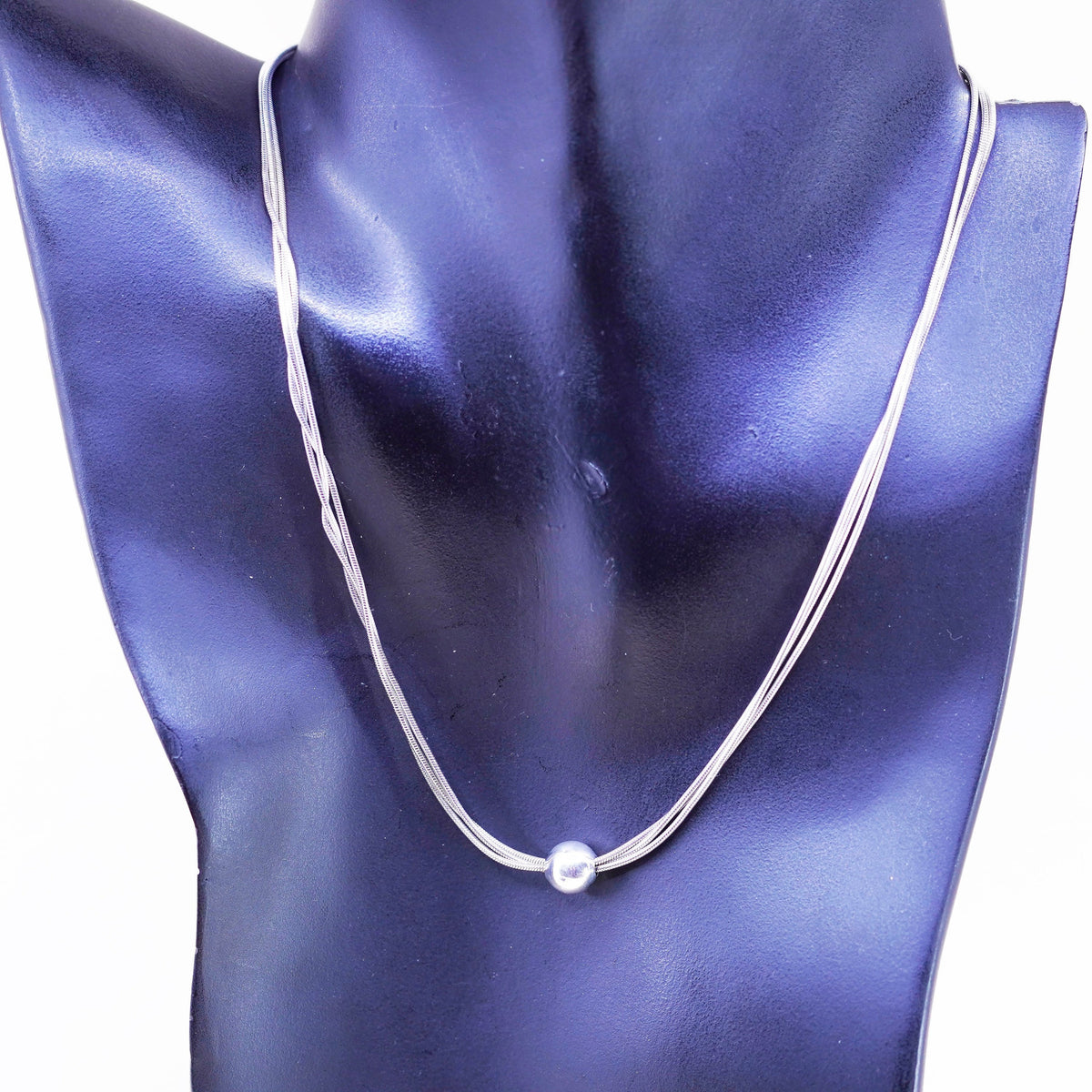 16”, Italy Sterling 925 Silver multi snake Chain Necklace with bead pendant