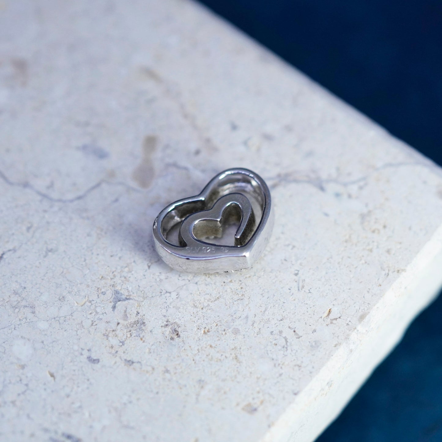 Vintage Sterling silver handmade pendant, 925 heart with genuine diamond center