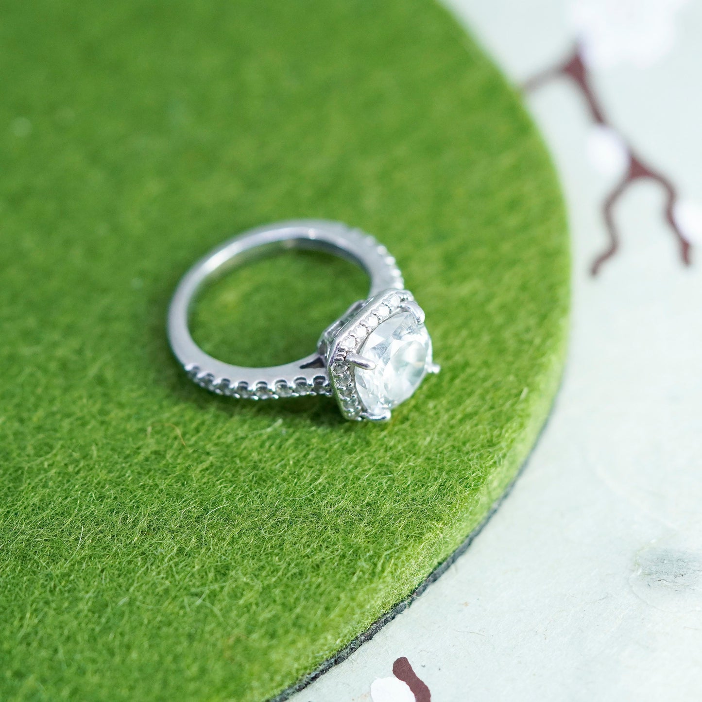 Size 5, vintage sterling 925 silver ring with square CZ, engagement band