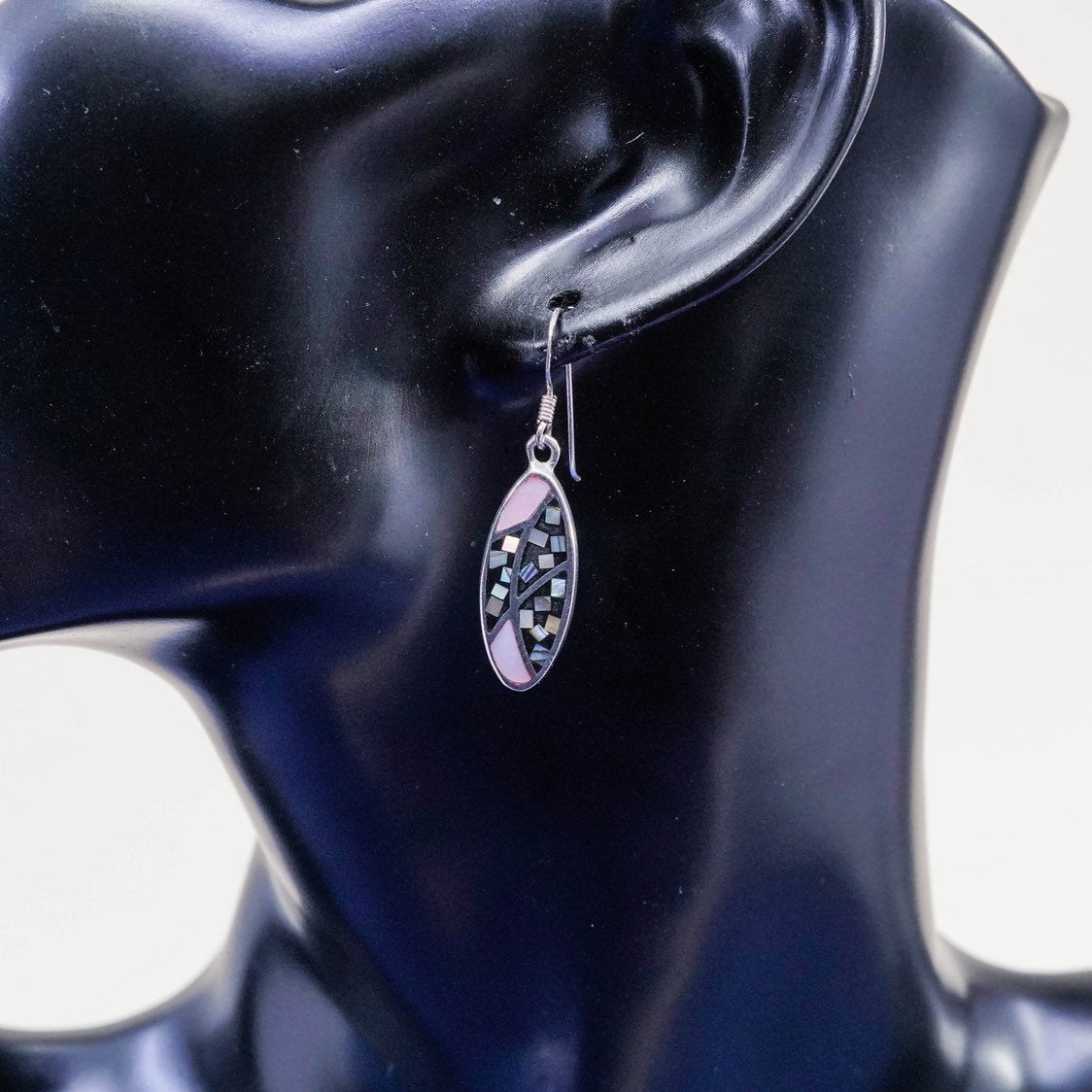 Sterling silver handmade earrings, SX 925 flower drops w/ abalone