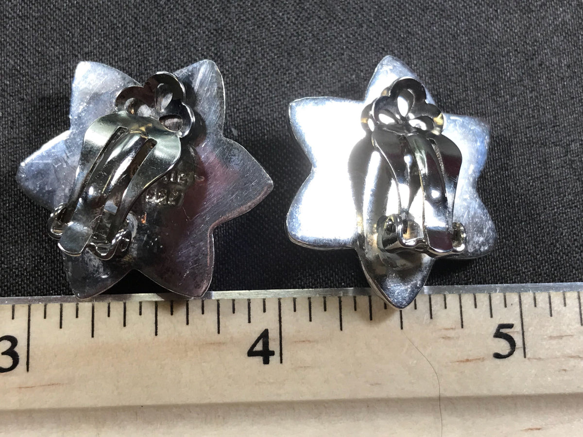 Vintage Sterling silver handmade 925 flower clip on earrings