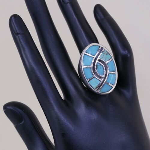 Sz 10 Navajo Zuni Native American Sterling 925 Silver Turquoise Mountain Ring