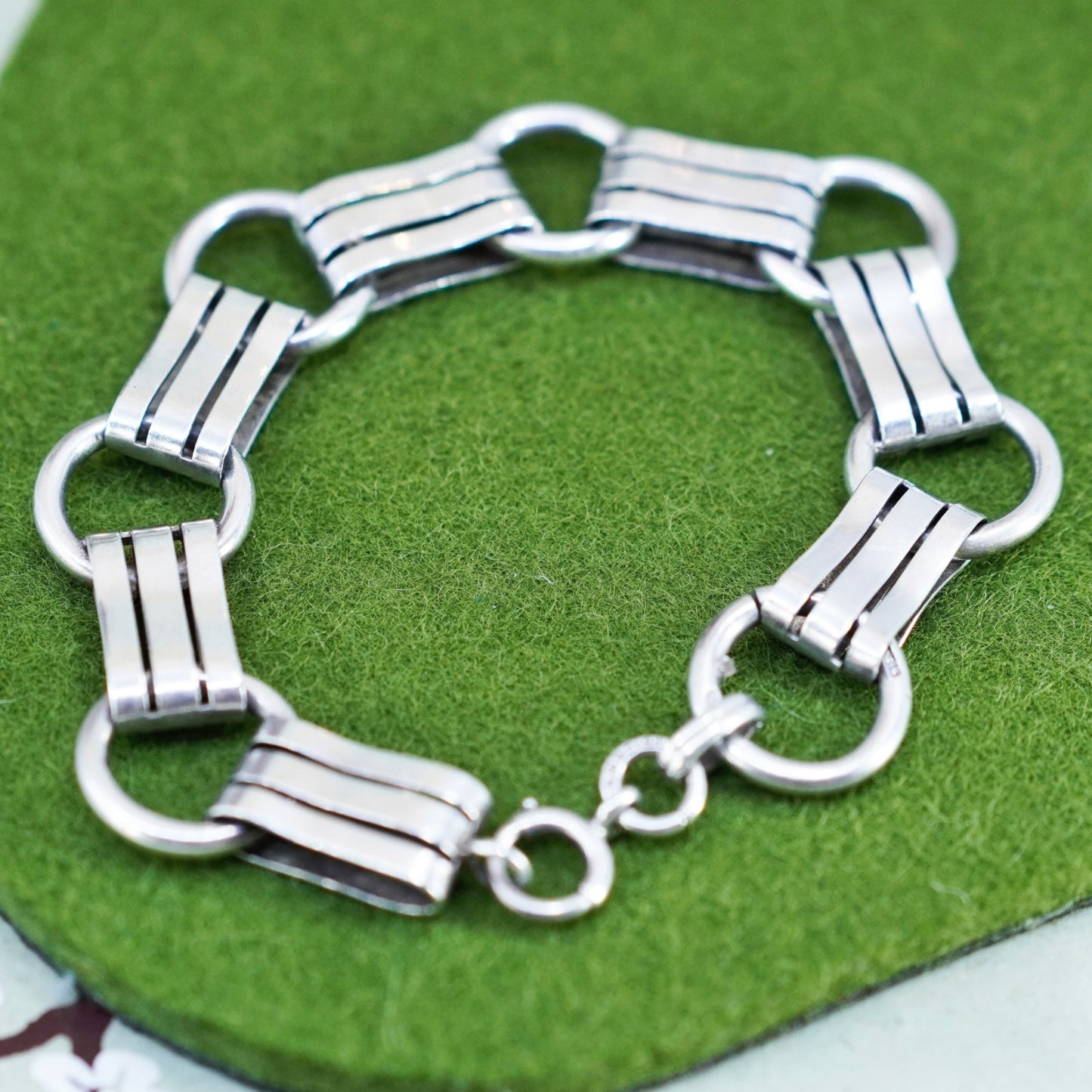 7”, 17mm, Vintage sterling 925 silver bold mens chain bracelet