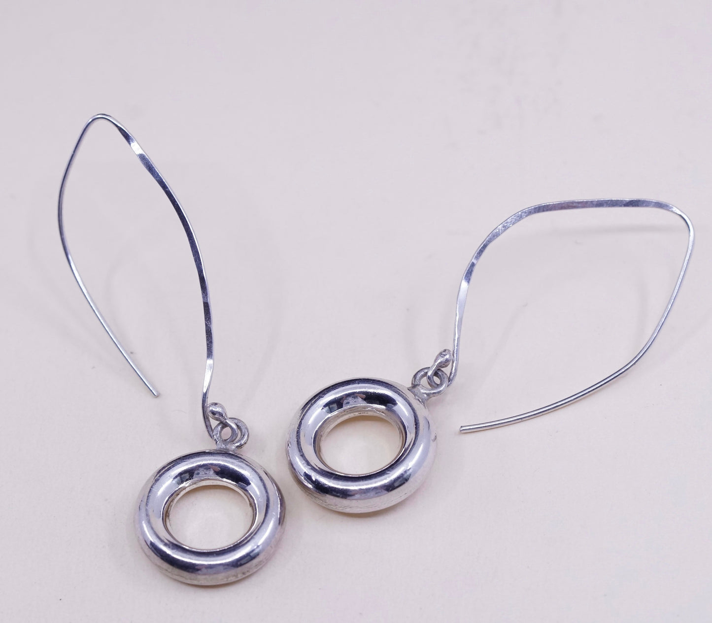 Vintage sterling silver handmade earrings, 925 circles dangle
