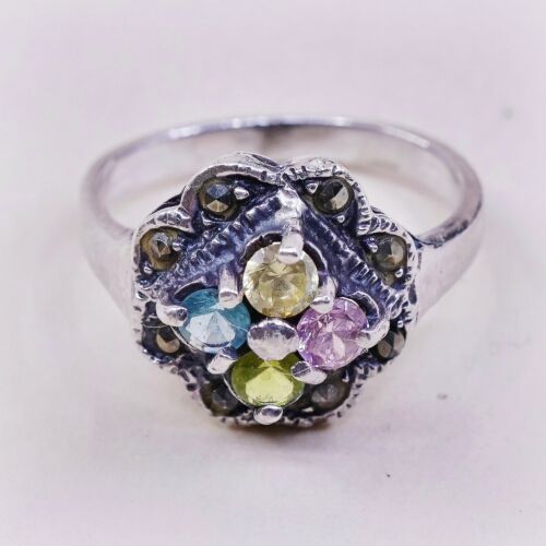 Sz 7, Sterling Silver handmade Ring, 925 W/ citrine Topaz n marcasite
