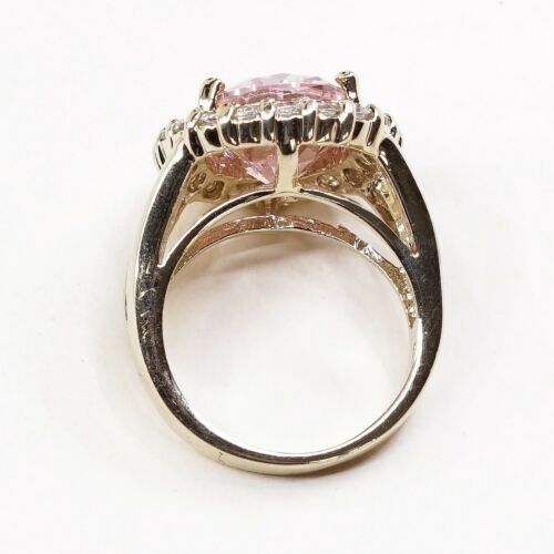 Sz 6.25, Gold Over Sterling Silver Ring, 925 Silver Cocktail Ring W/ pink Cz