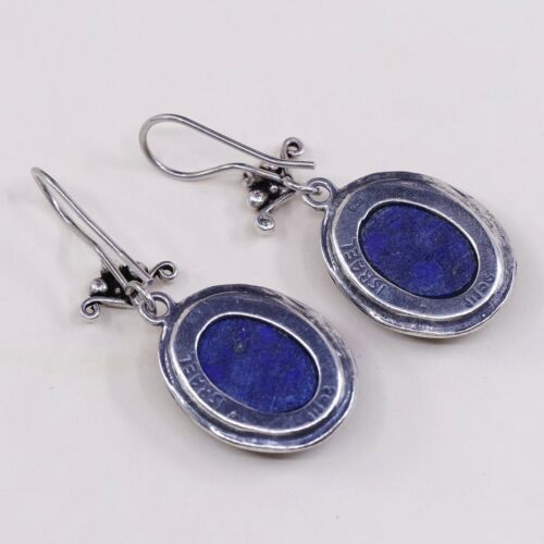Israel Jewelry handmade Sterling 925 earrings W/ Oval Lapis Lazuli W/ Beads