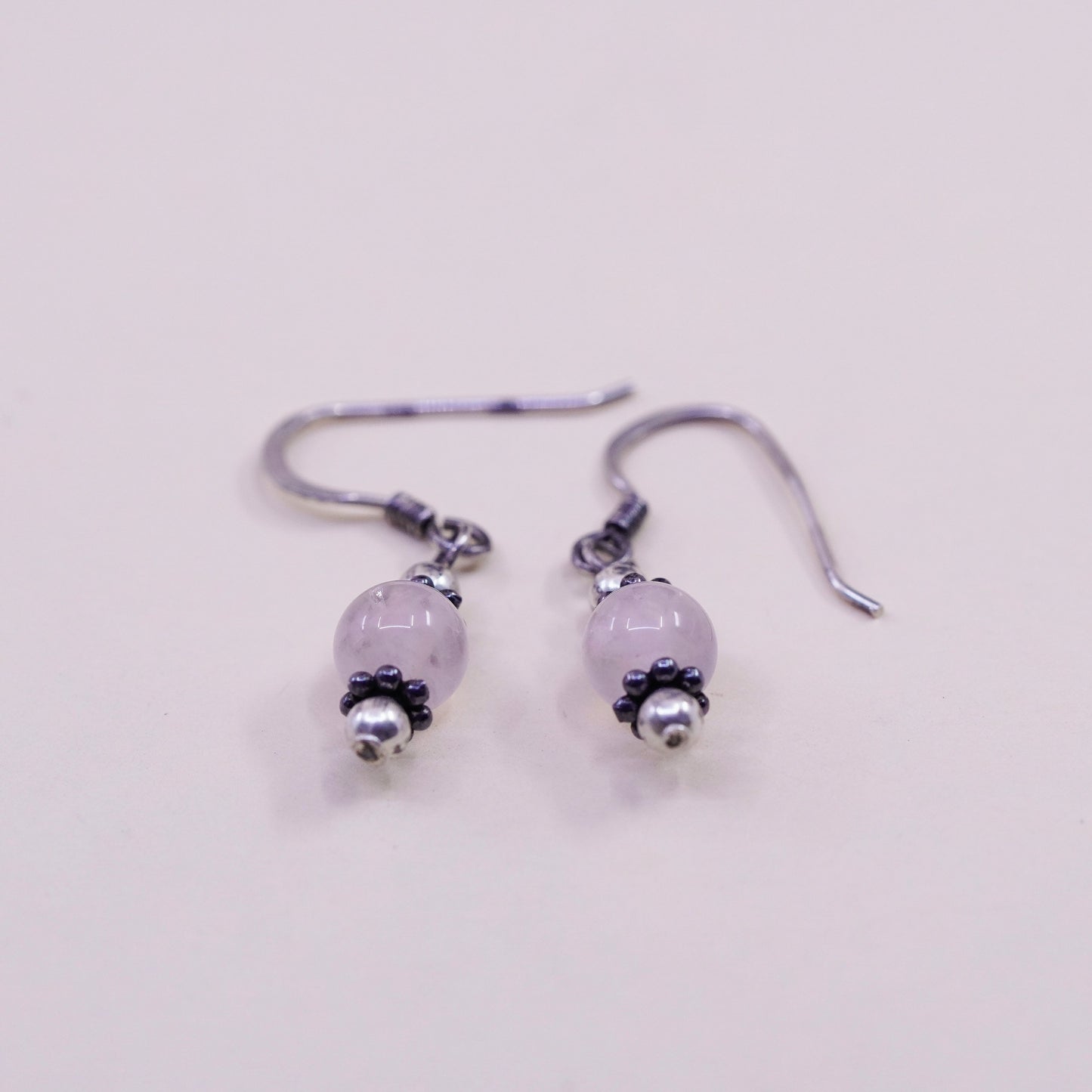 Vintage Sterling 925 silver handmade earrings with pink crystal