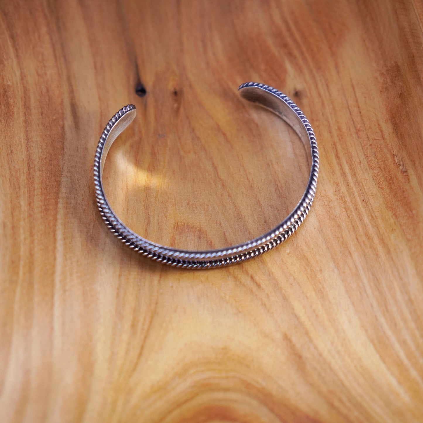 7”, Vintage Sterling silver handmade bracelet, southwestern 925 cuff with cable