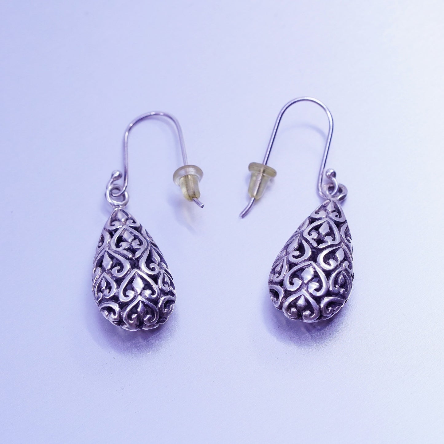 Vintage Sterling 925 silver filigree teardrop earrings