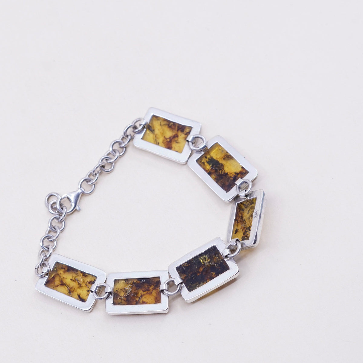 6.75+1”, Vintage sterling 925 silver handmade bracelet with amber