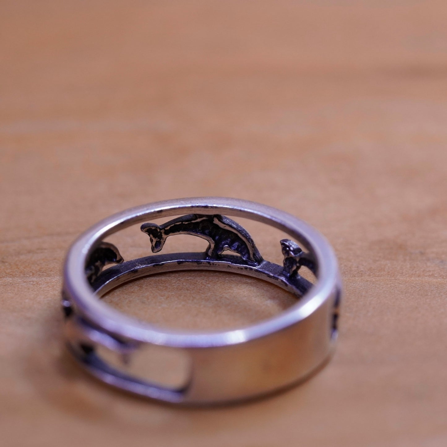Size 6, vintage Sterling silver handmade ring, 925 dolphin band