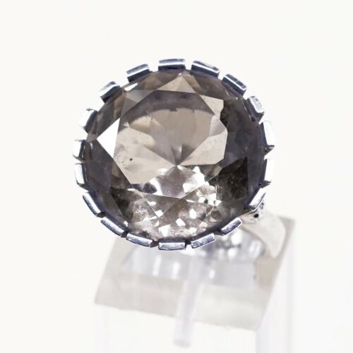 Sz 6, Vtg Modern Sterling Silver Cocktail Crown Ring, 925 W/ Cushion Cut topaz