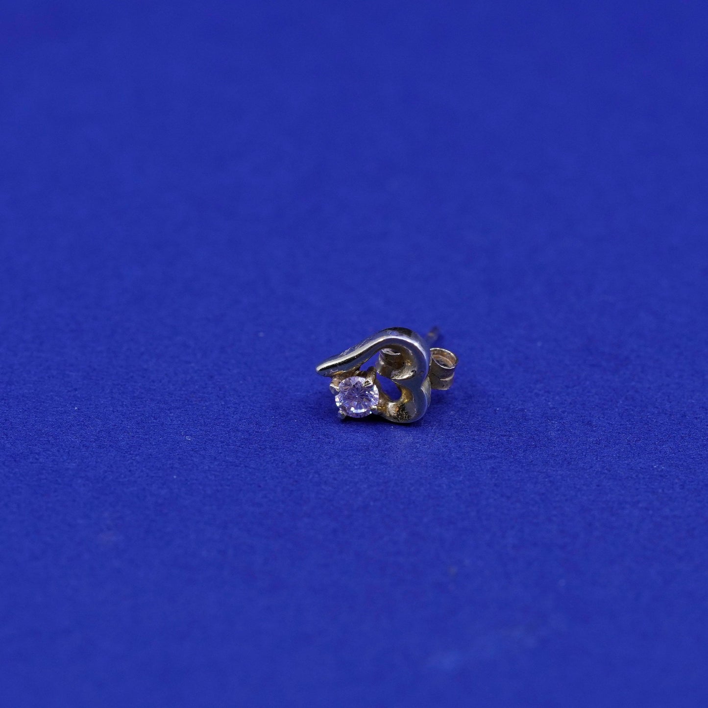 Vintage vermeil gold over Sterling silver handmade earrings, 925 heart studs cz
