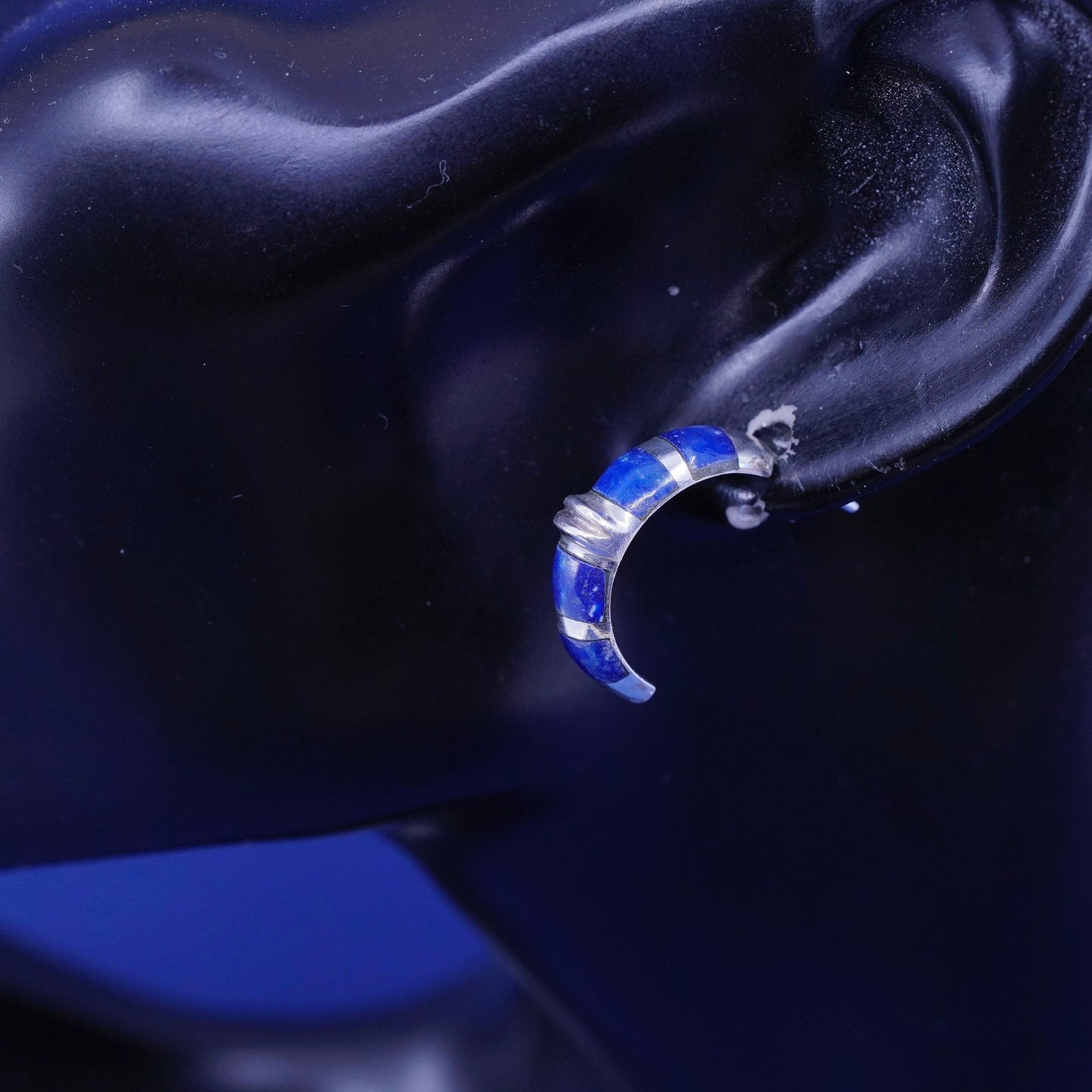 Vintage Sterling silver earrings, 925 hoops, huggie with sodalite