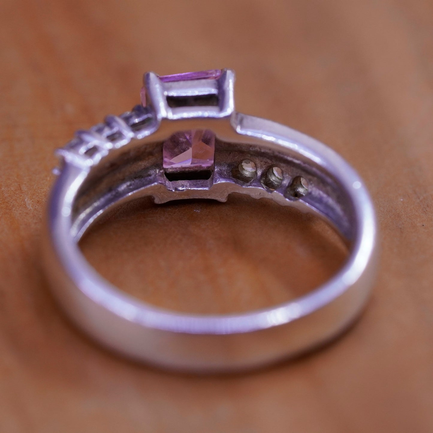 Size 8, Sterling silver handmade ring, 925 band with oval pink Cz stone