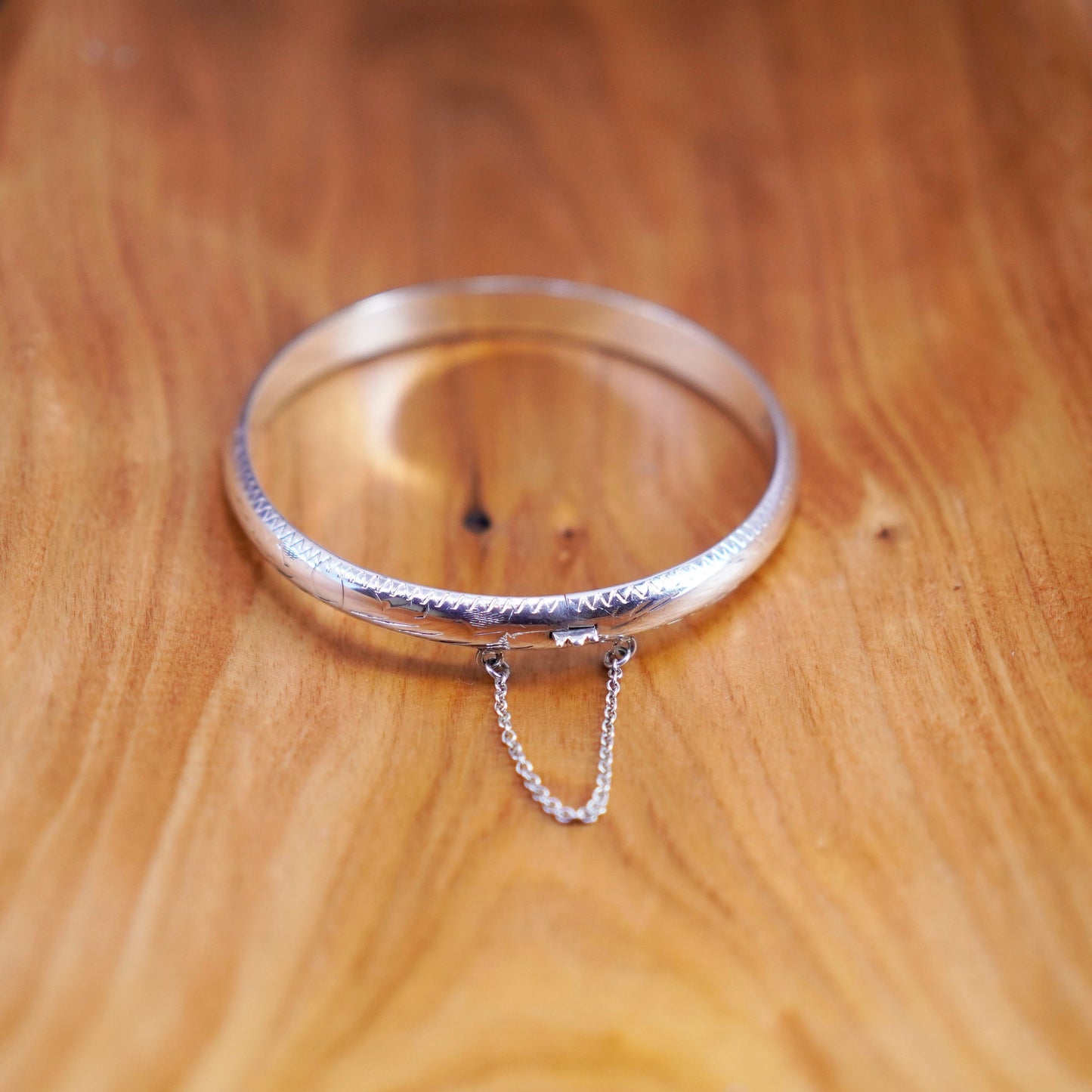 7.25”, Vintage Sterling silver handmade bracelet, 925 wide hinged bangle