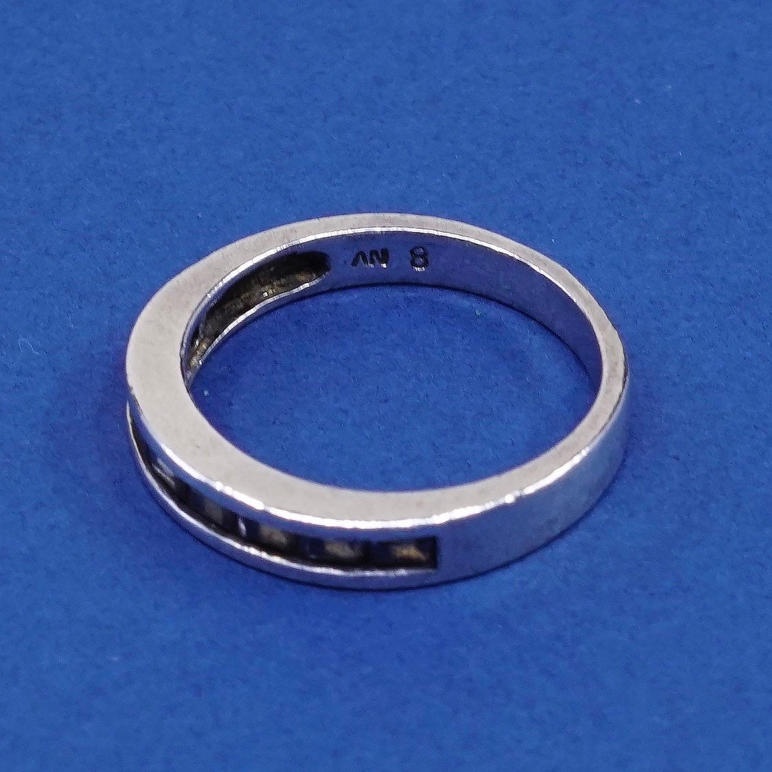 sz 8.5, vtg Sterling silver engagement ring, 925 band w/ clear crystal