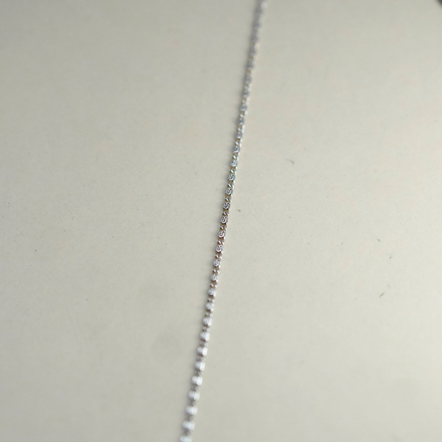 16” 1mm, Vintage Mexico sterling 925 silver swirly flatten link chain, necklace