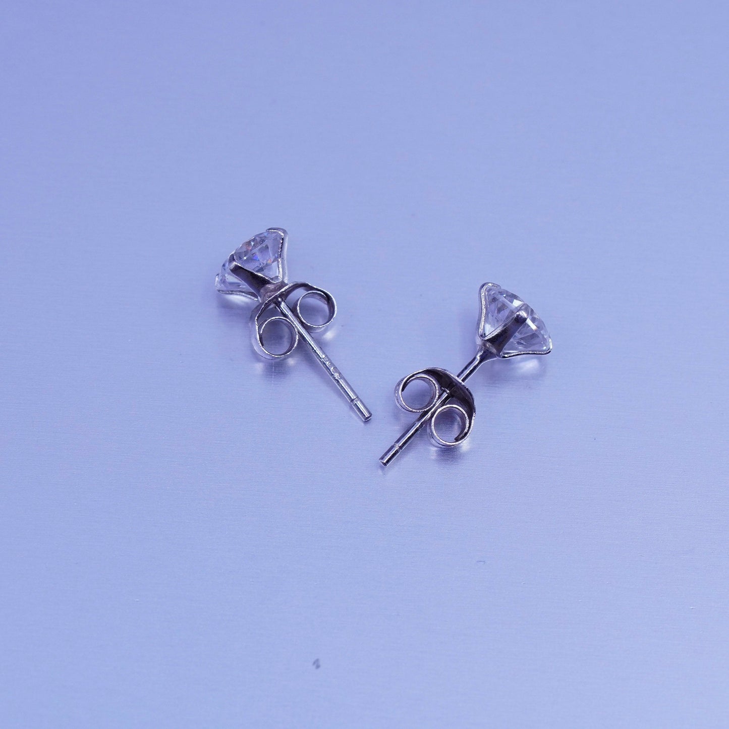 5mm Vintage Sterling 925 silver earrings, studs with round Cz inlay