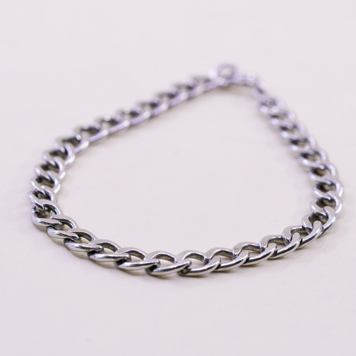 7”, Vintage milor sterling silver flatten curb bracelet, bold 925 men’s chain