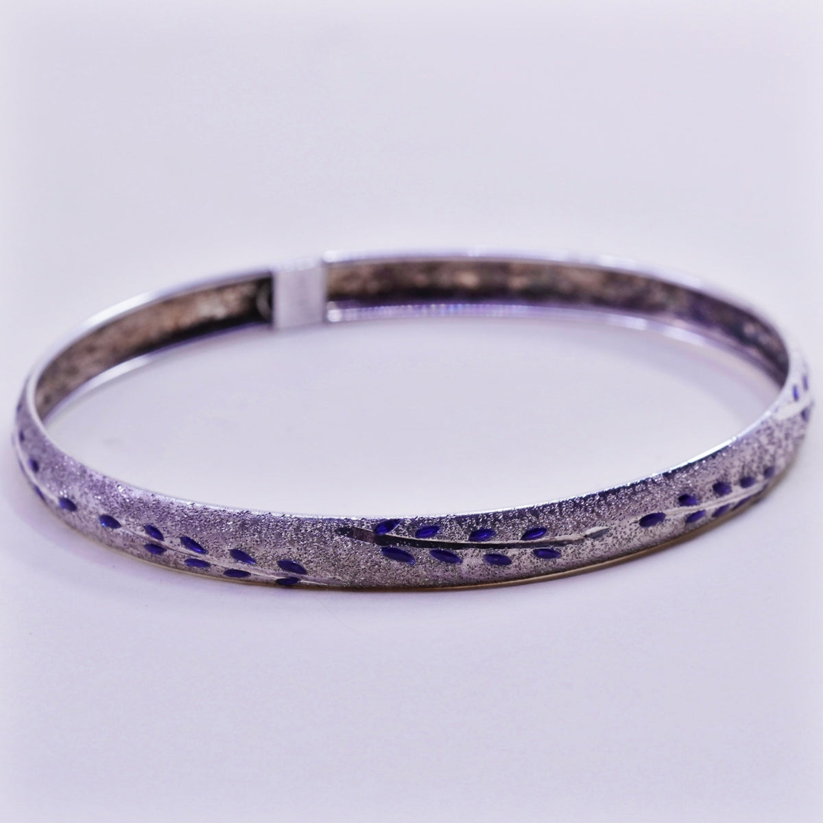 8”, Vintage sterling silver handmade bracelet, Matte enamel 925 hinged bangle