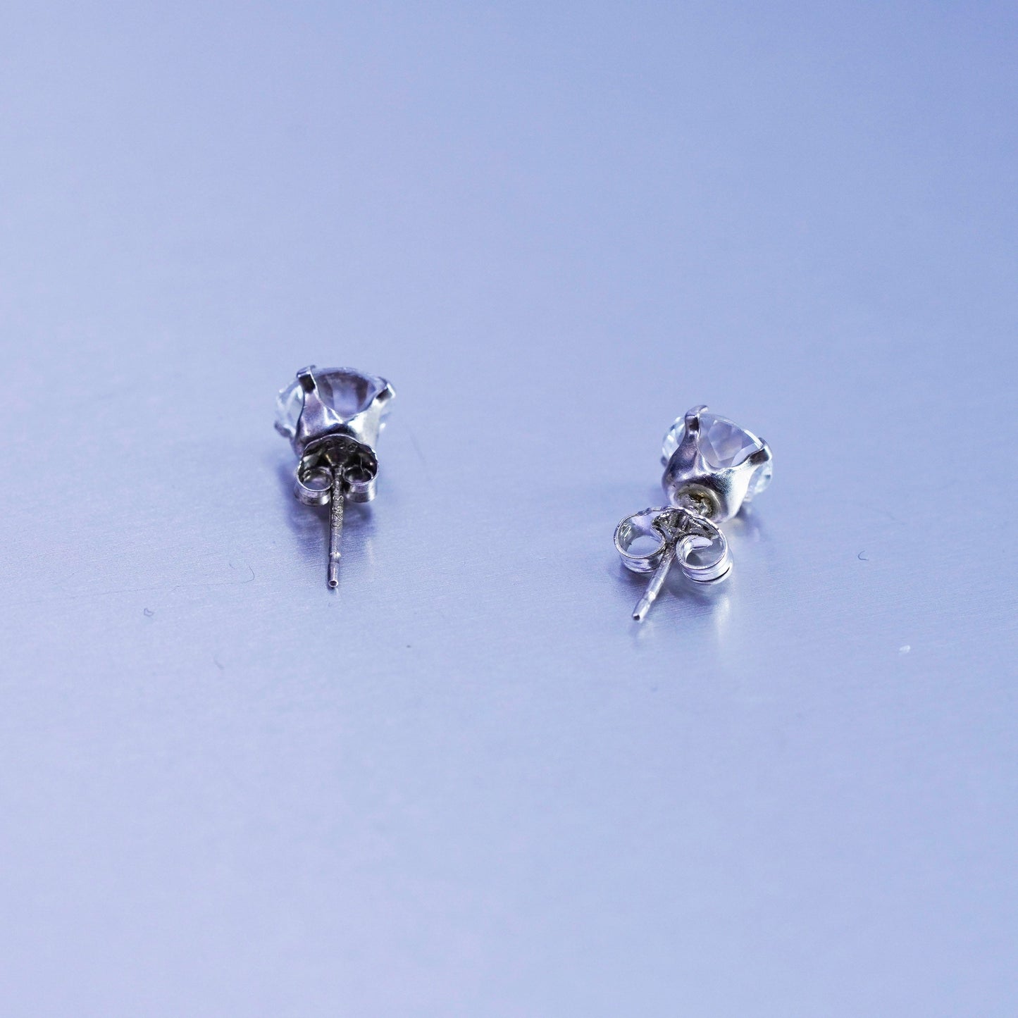5mm, Vintage Sterling 925 silver earrings, studs with cz inlay