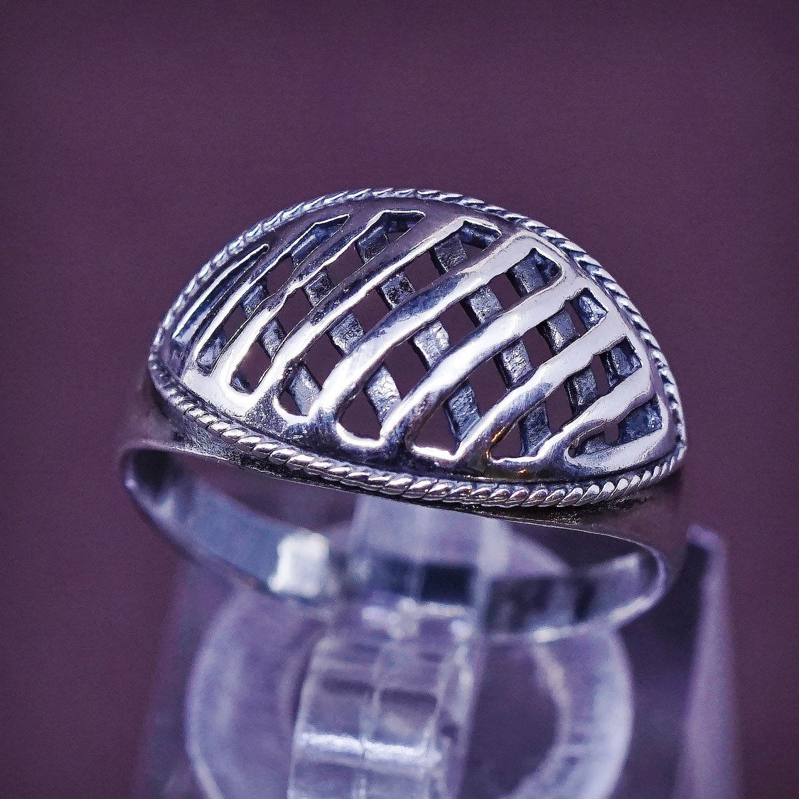 sz 8, vtg Sterling silver handmade ring, southwestern 925 wavy band
