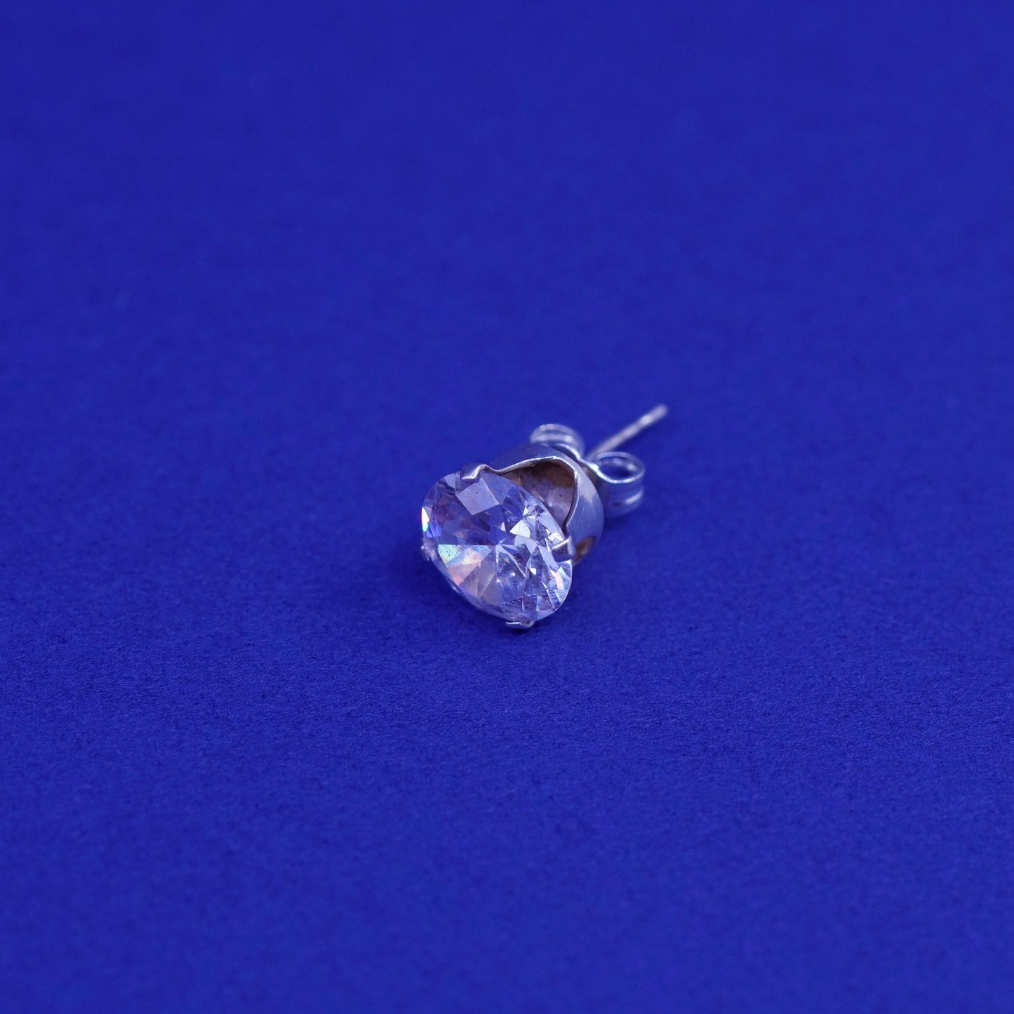 8mm, Vintage sterling silver handmade earrings, round 925 studs with CZ