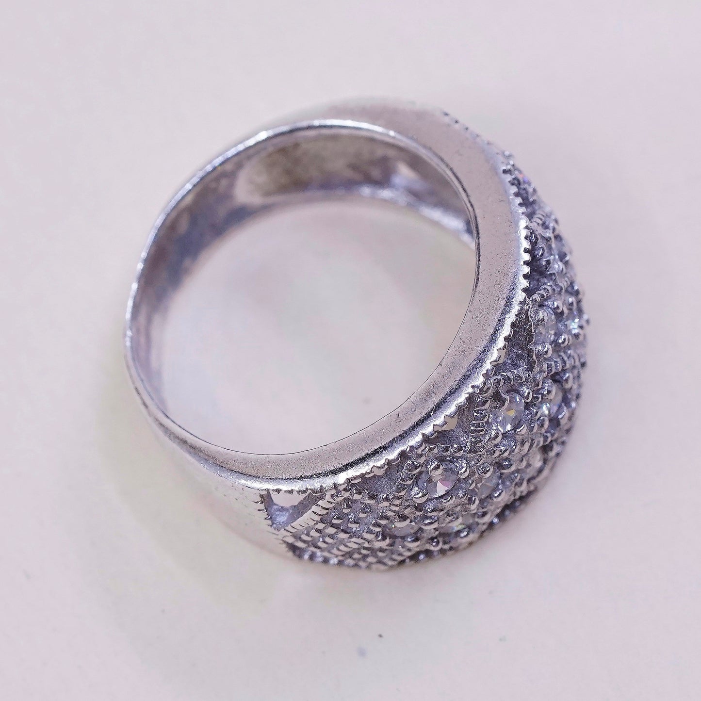 Size 6.75, vintage Sterling silver engagement ring, 925 band with cluster Cz