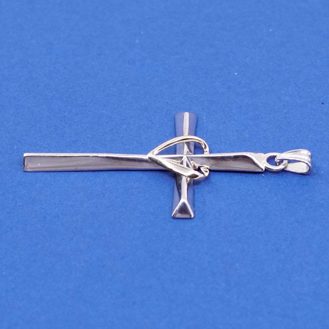 vtg Love earth Sterling silver prayer pendant, 925 cross 2/ 10K gold heart