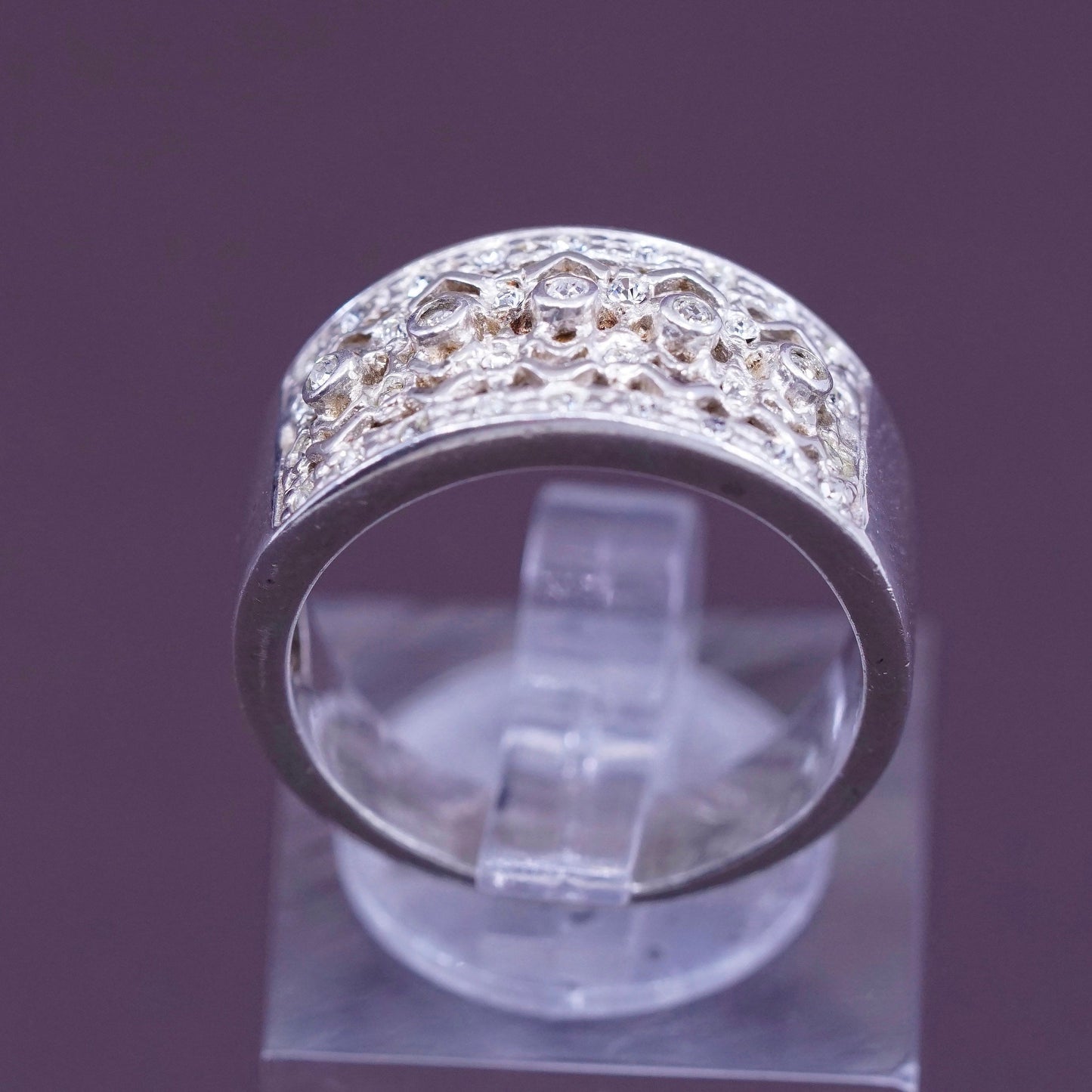Size 7, vintage Sterling silver engagement ring, 925 band with cluster Cz