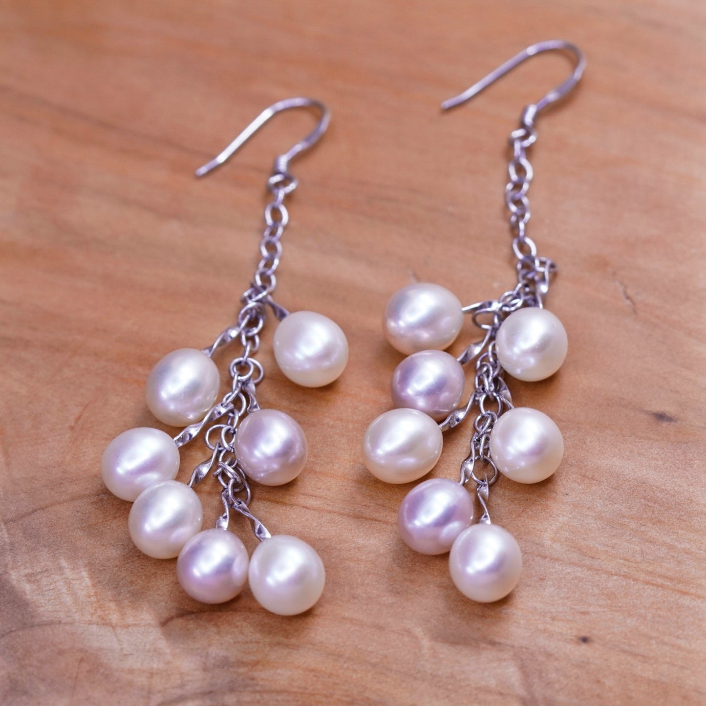 Vintage Sterling 925 silver Handmade earrings with cluster pearl