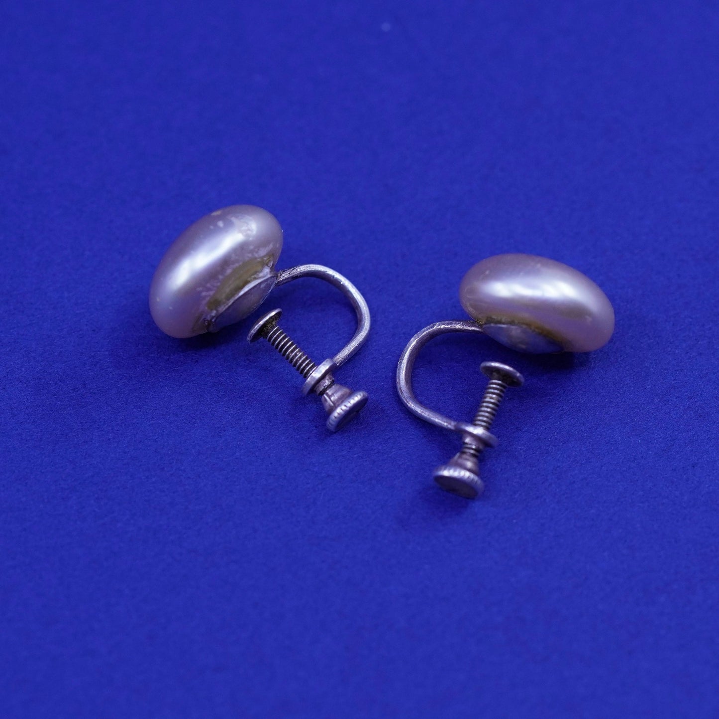 Vintage Sterling 925 silver screw back earrings with faux pearl