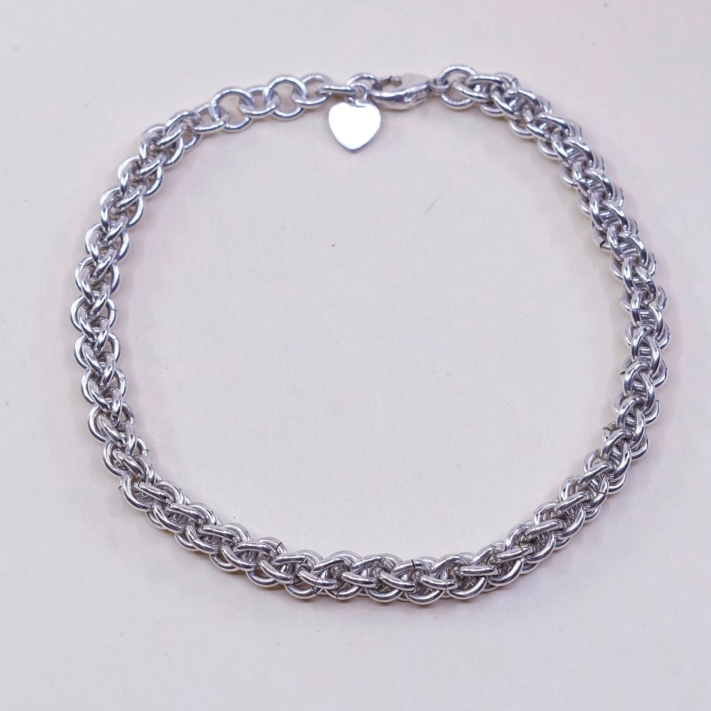 8.5”, VTG sterling silver handmade charm bracelet, 925 wheat link chain