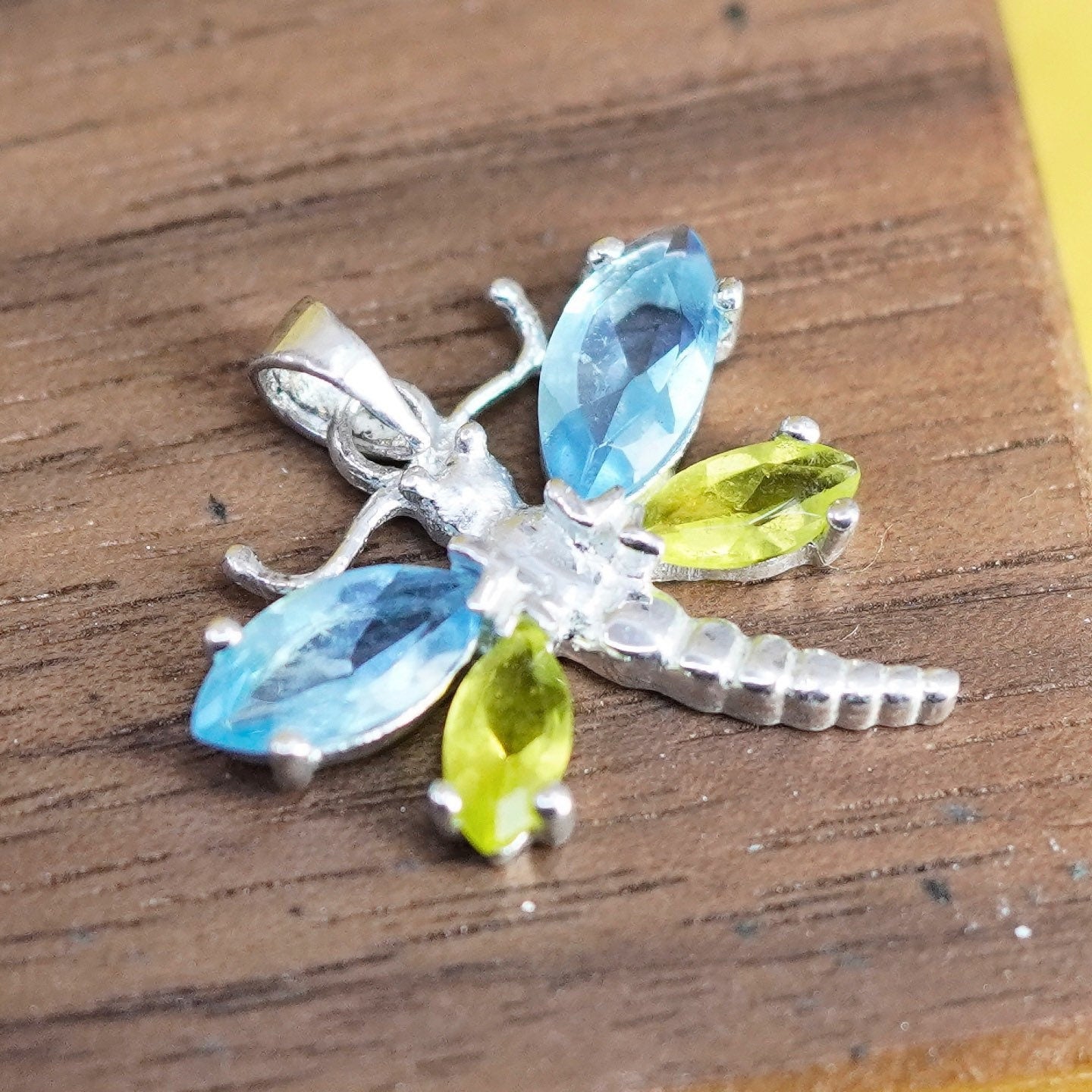 Vintage Sterling silver handmade pendant, 925 dragonfly with Crystal
