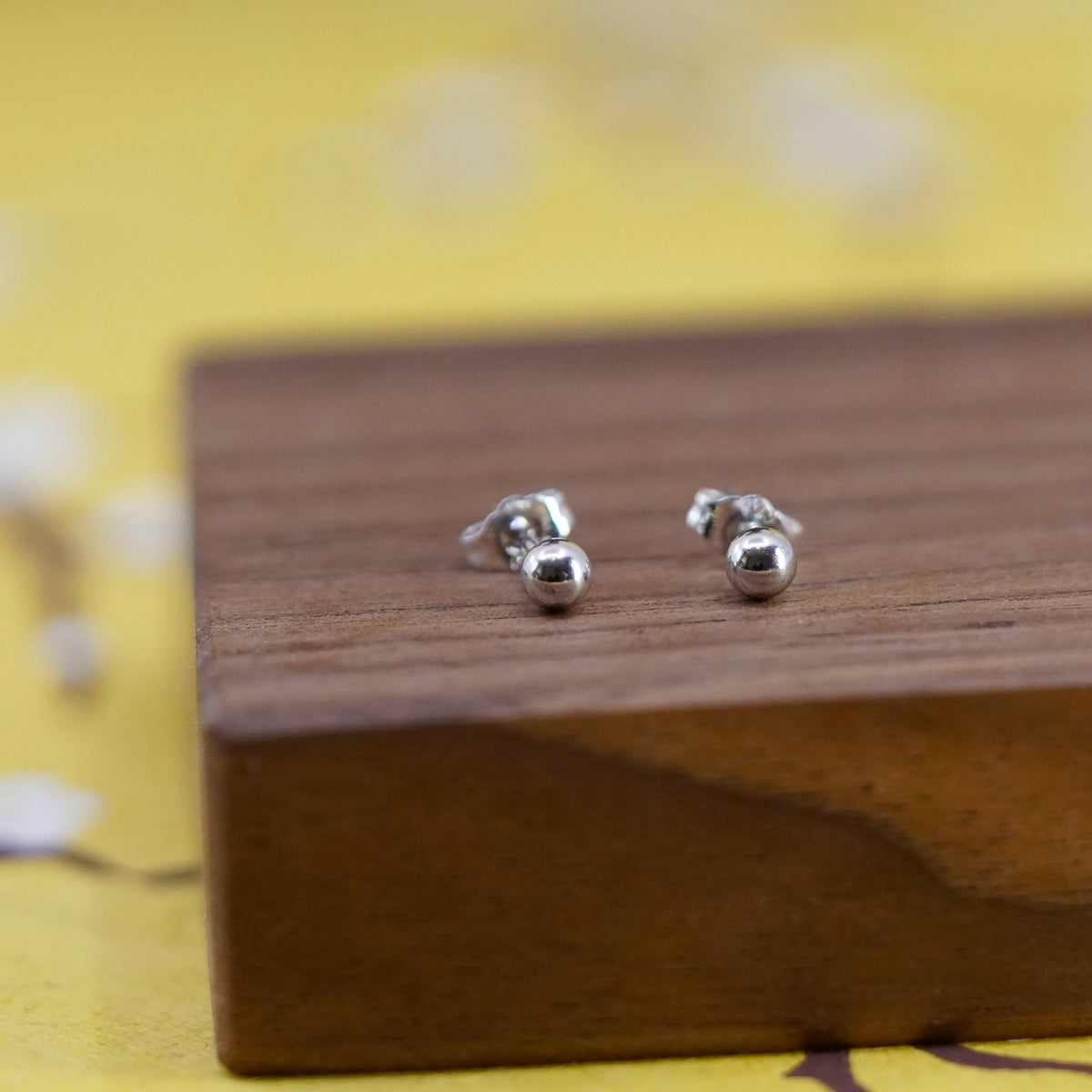 3mm, Vintage Sterling silver beads studs, 925 earrings