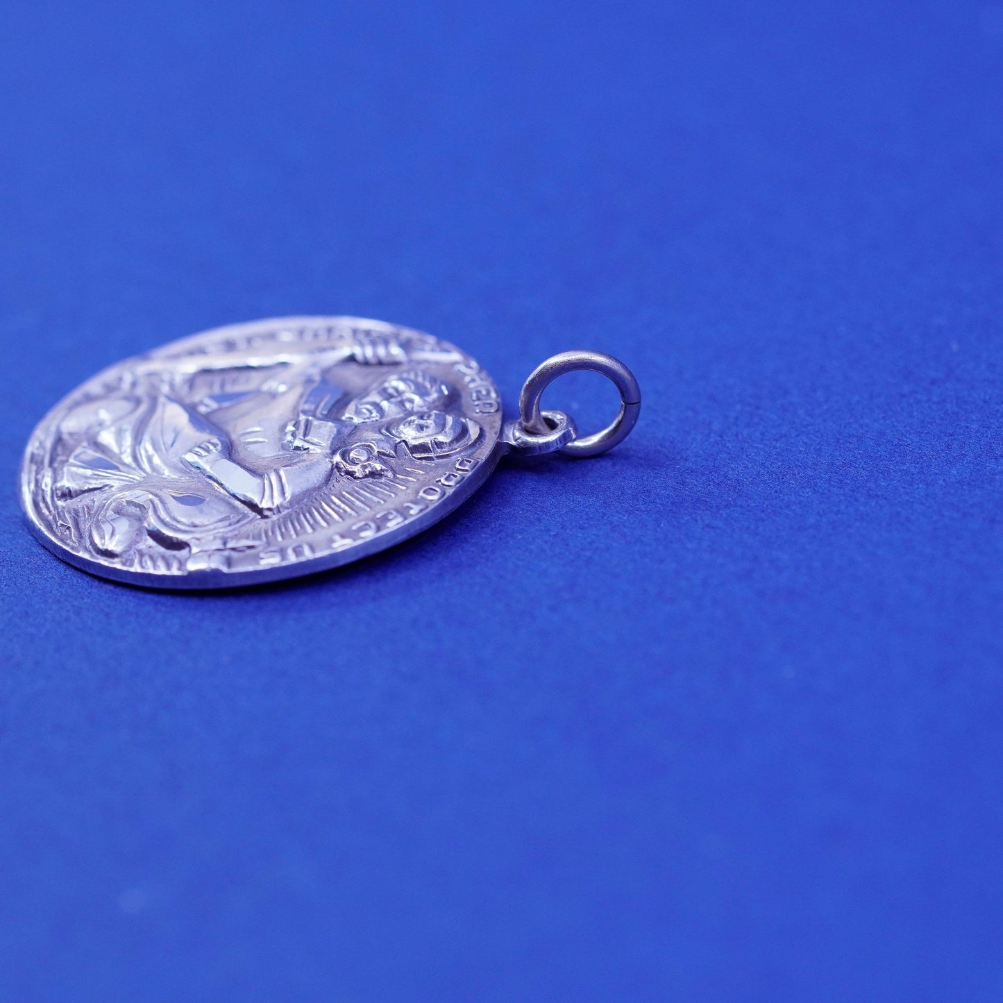 Vintage sterling 925 silver tag pendant, Saint Christopher protect us charm