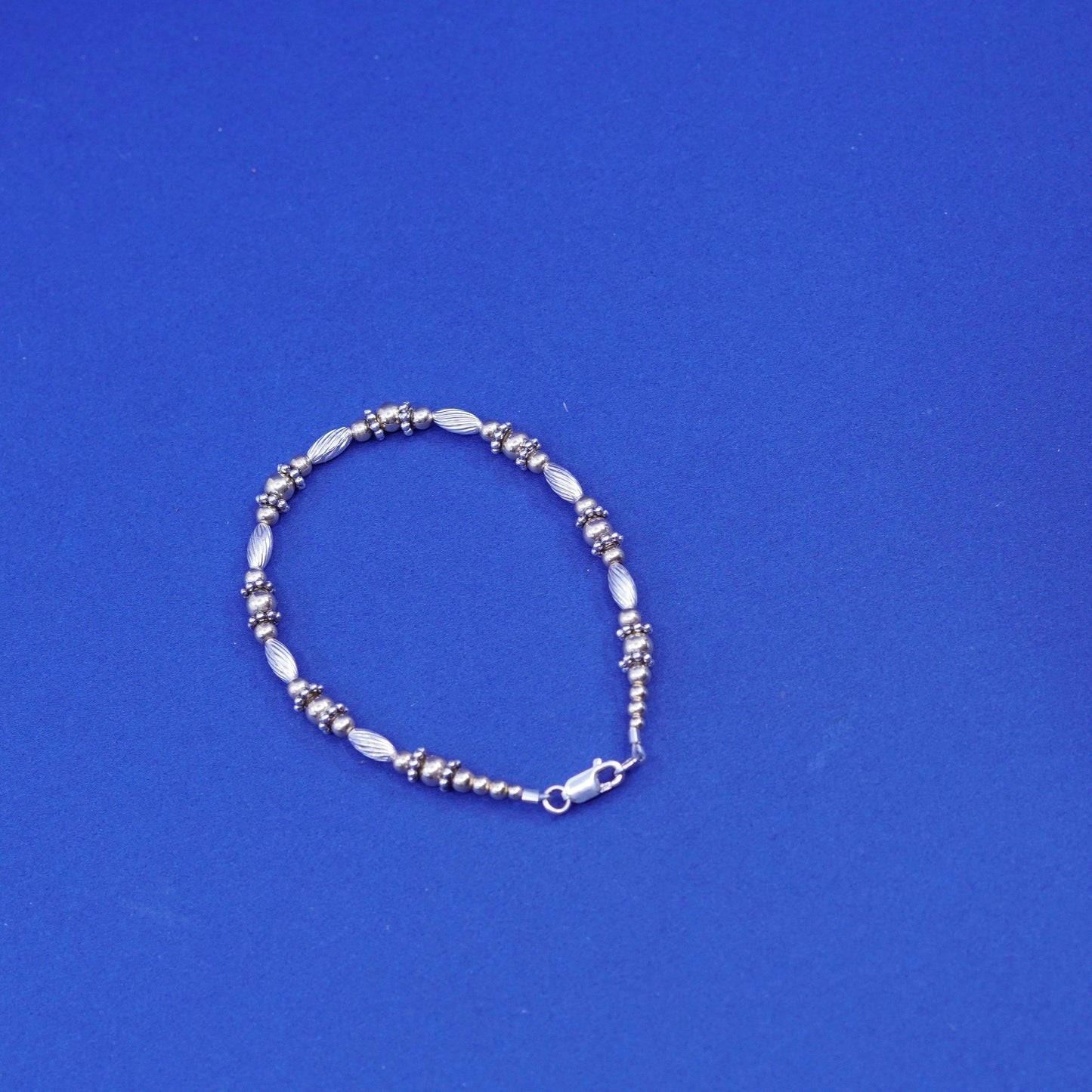 6”, vtg Sterling 925 silver bracelet, two tone chain w/ 14K gold beads bracelet
