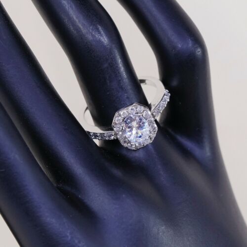 Sz 9, Vtg Sterling Silver Fashion Ring, 925 Silver Engagement Ring W/ Cz